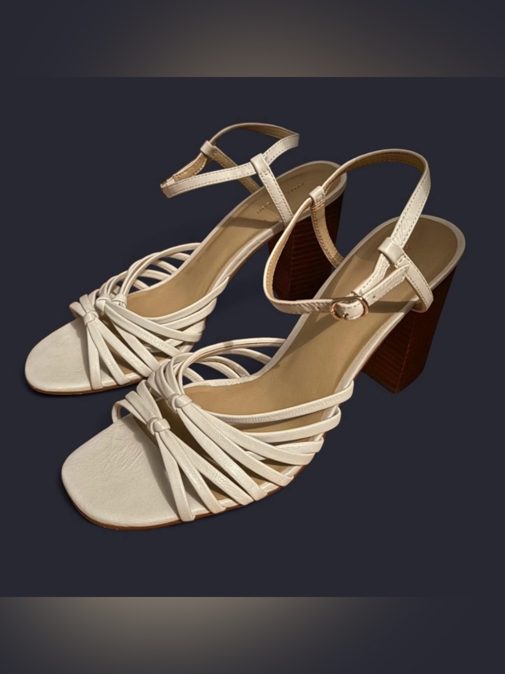 Ann Taylor Cream Strappy Block Heel Sandals